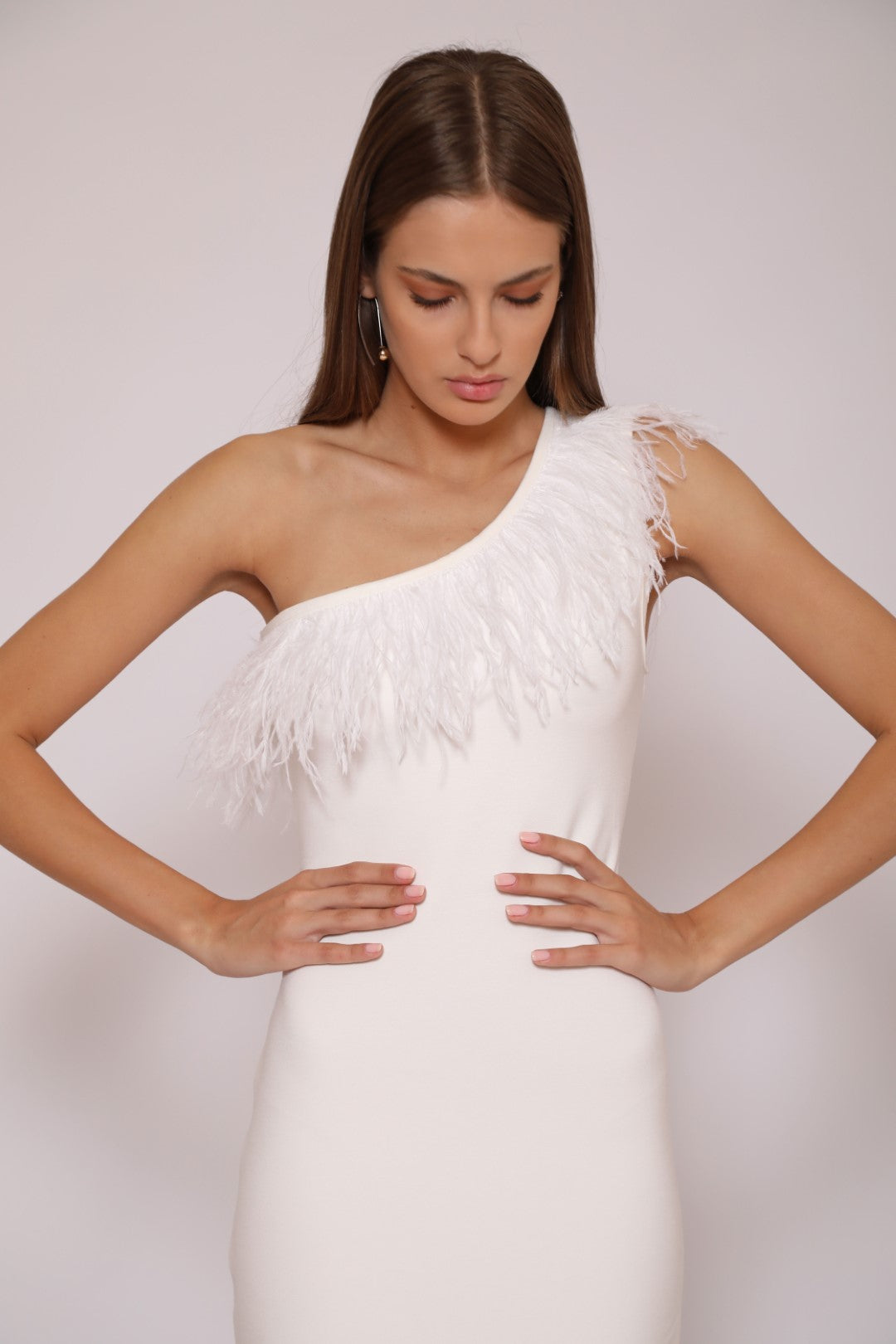 Feathered One Shouldered Dress