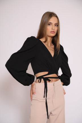 Wrap Top with Voluminous Sleeves