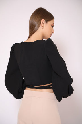 Wrap Top with Voluminous Sleeves