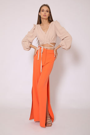 Wrap Top with Voluminous Sleeves