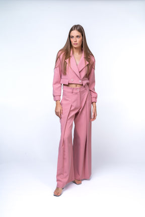 Full Length Pleated Trouser Suit and Short Cut Out Jacket with Pockets