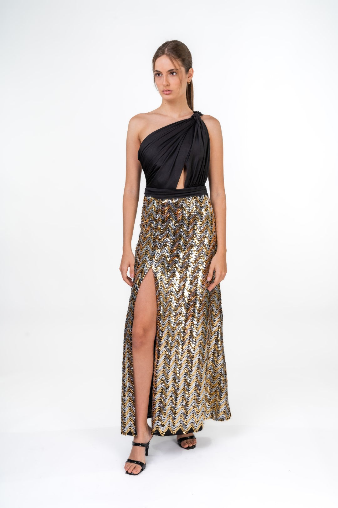 Sequined Maxi Dress With Frontal Slit