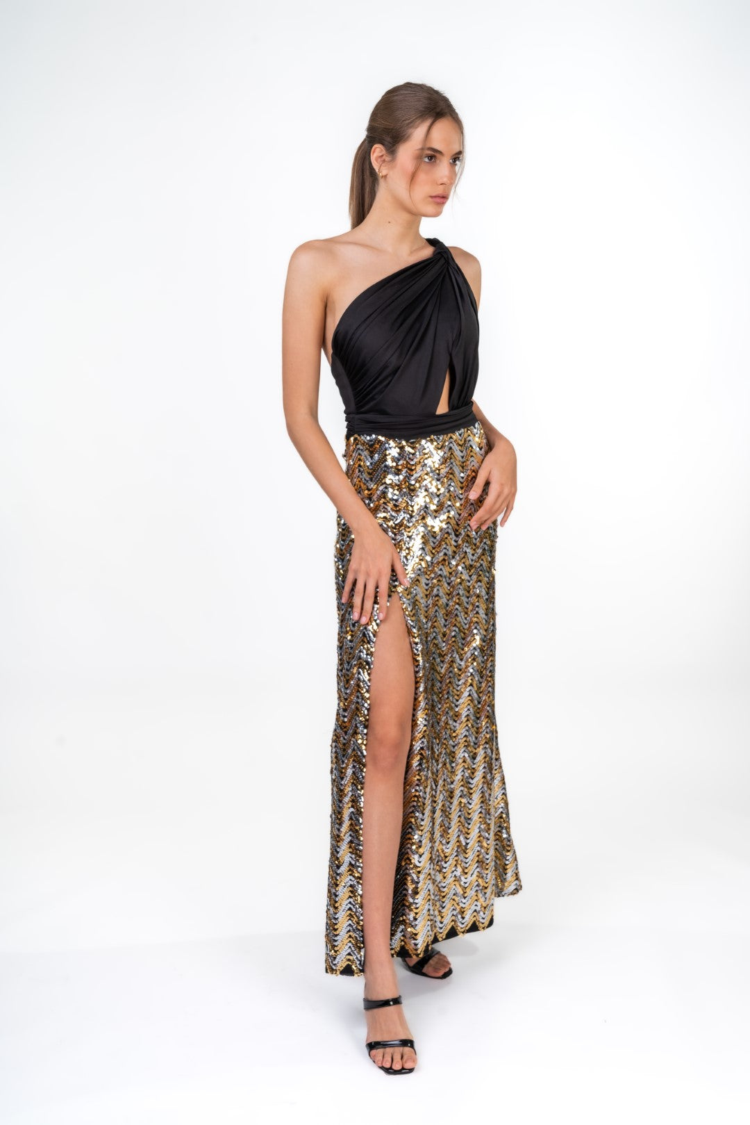Sequined Maxi Dress With Frontal Slit