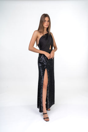 Sequined Maxi Dress With Frontal Slit