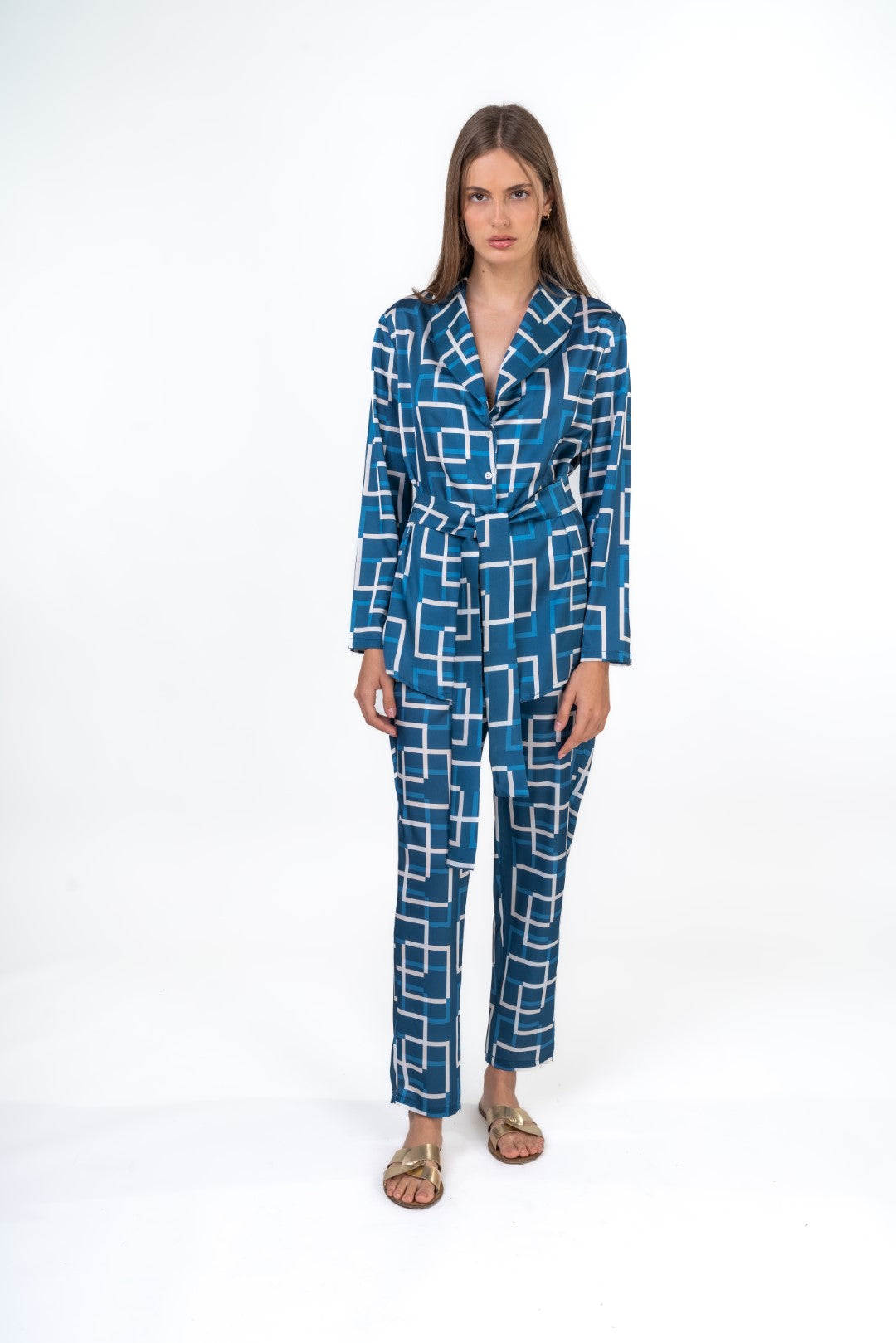 Geometric Printed  Outfit With Belt