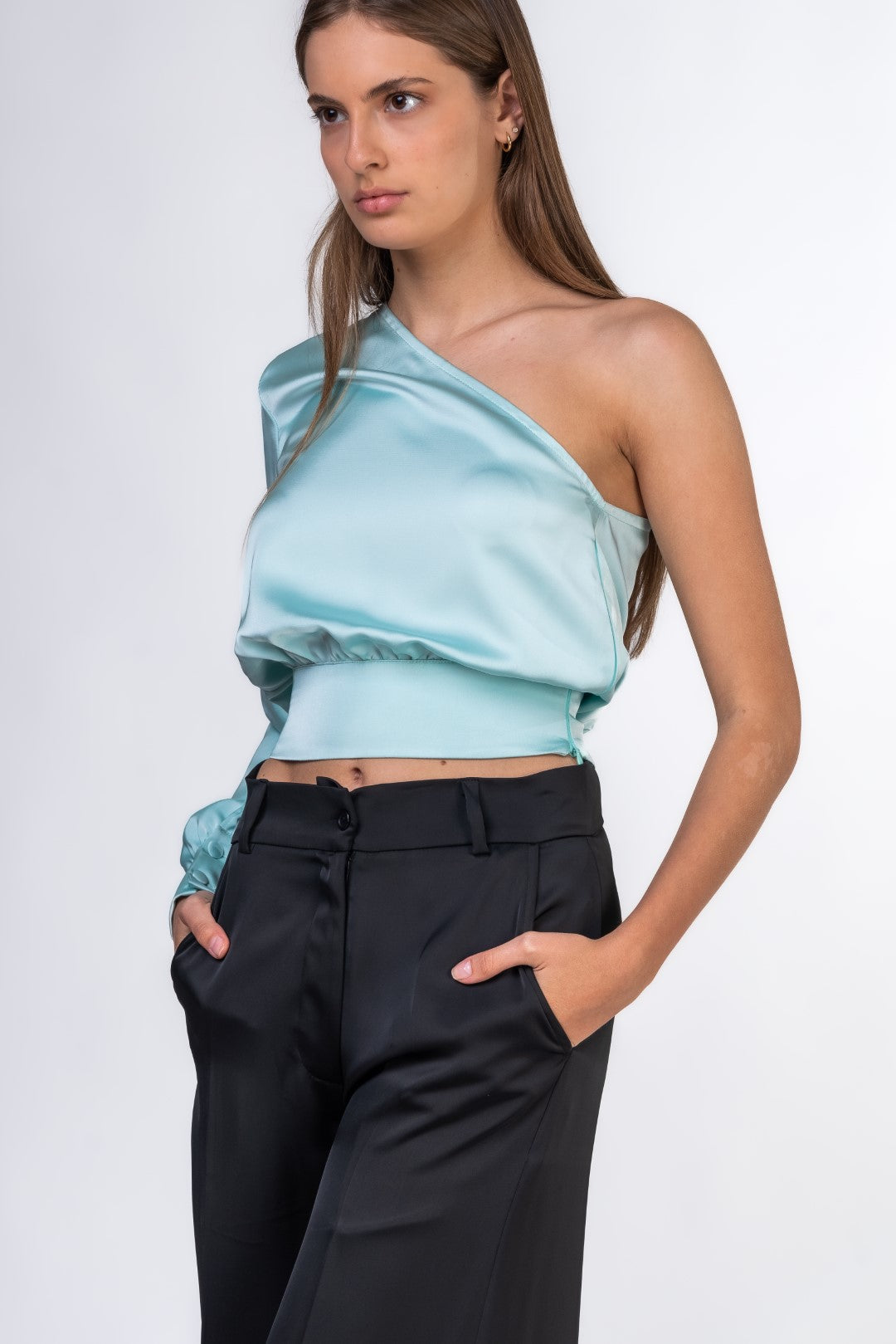 One Shoulder Satin Top