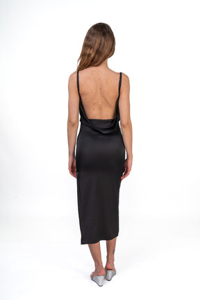 Silk Dress with Draped Back